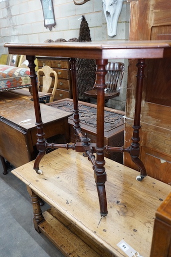 A late Victorian octagonal centre table, width 81cm, depth 45cm, height 71cm